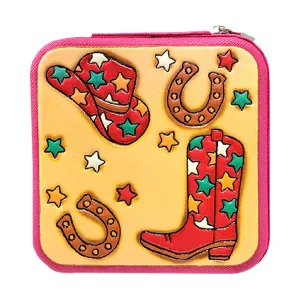Cowboy Theme Print Square Leather Jewelry Box