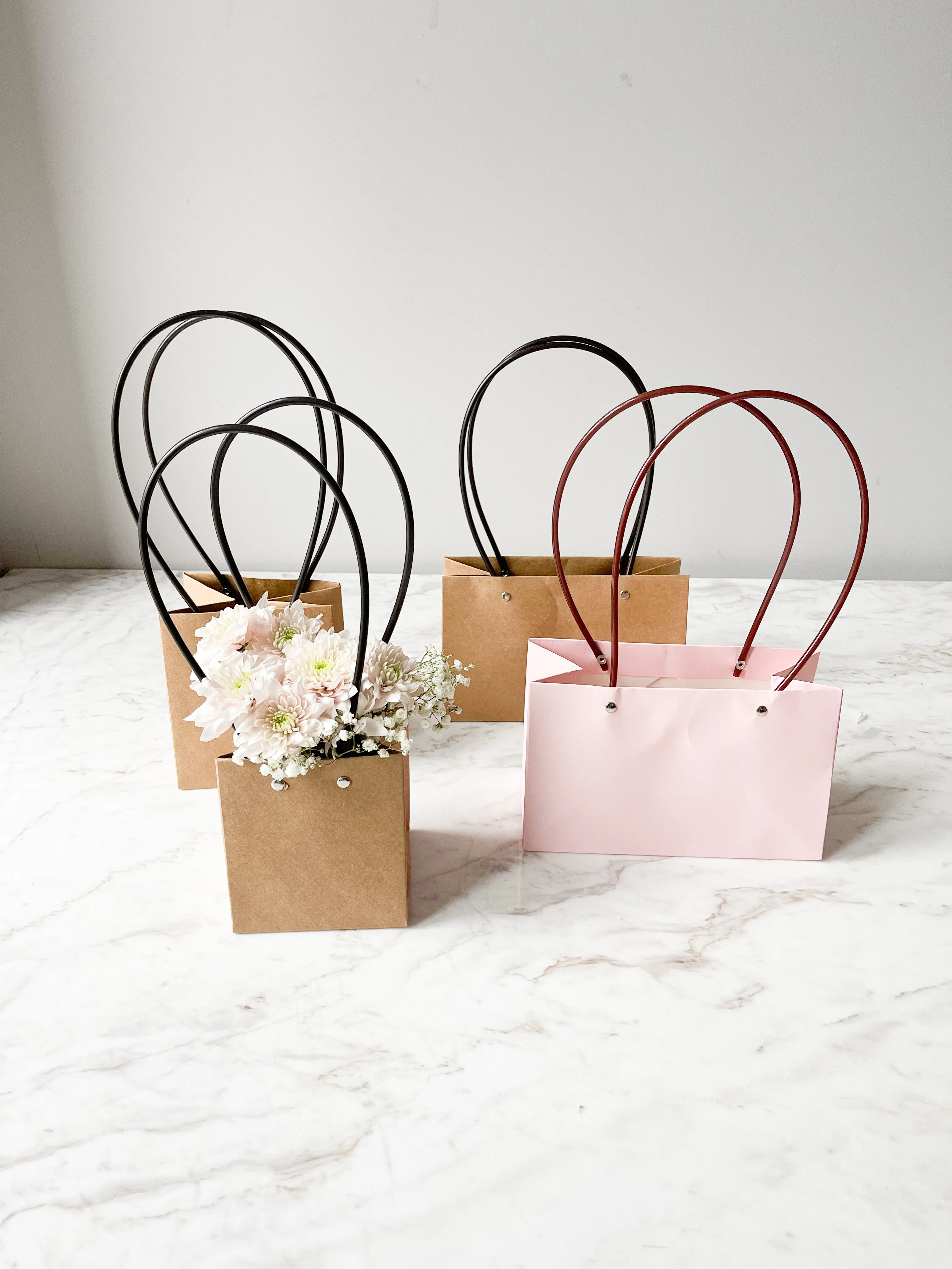 Craft Paper Flower Bag With Black Handle