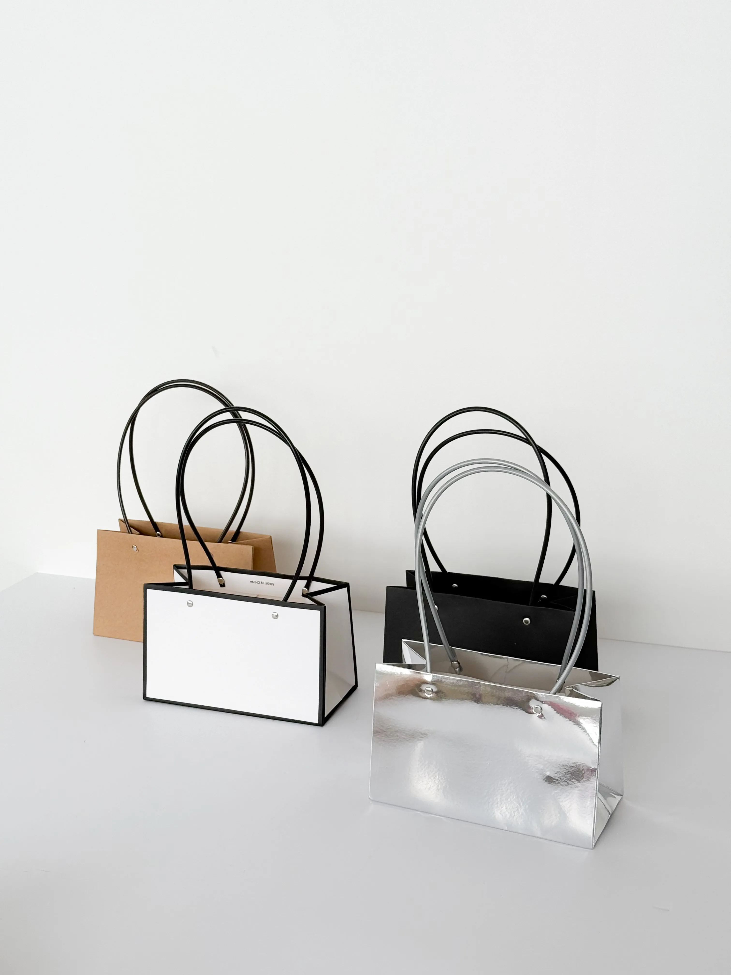 Craft Paper Flower Bag With Black Handle
