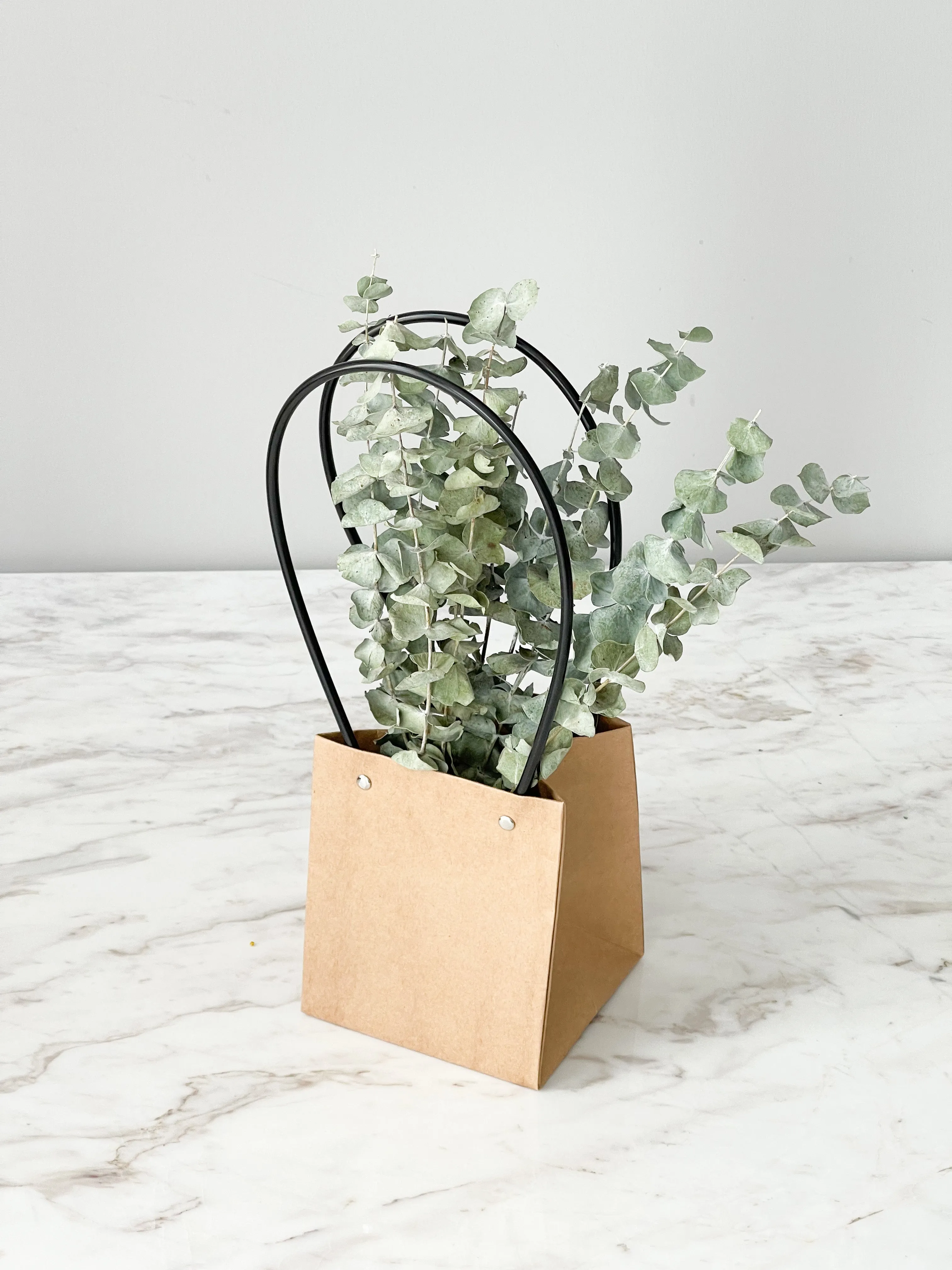 Craft Paper Flower Bag With Black Handle