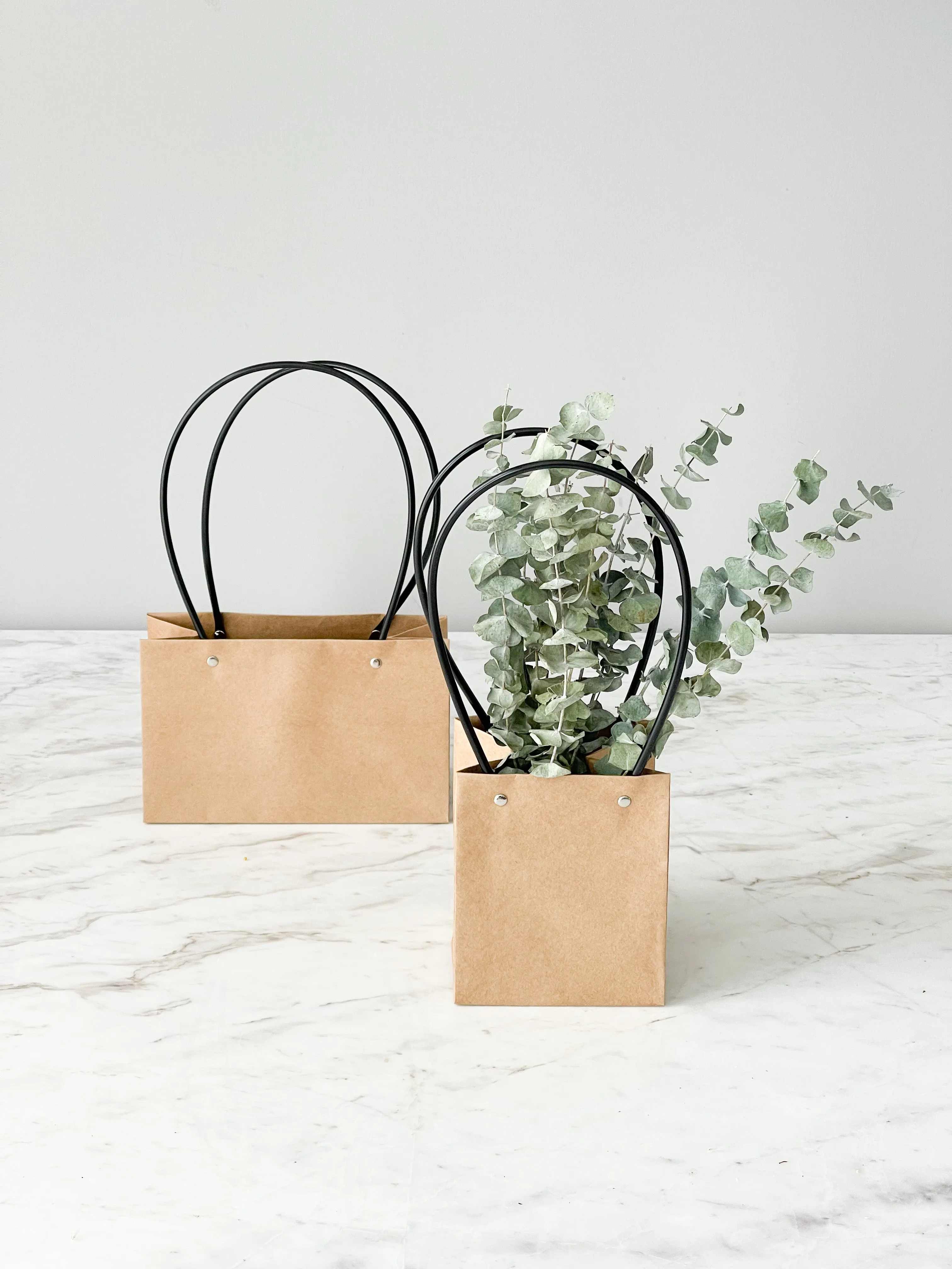 Craft Paper Flower Bag With Black Handle