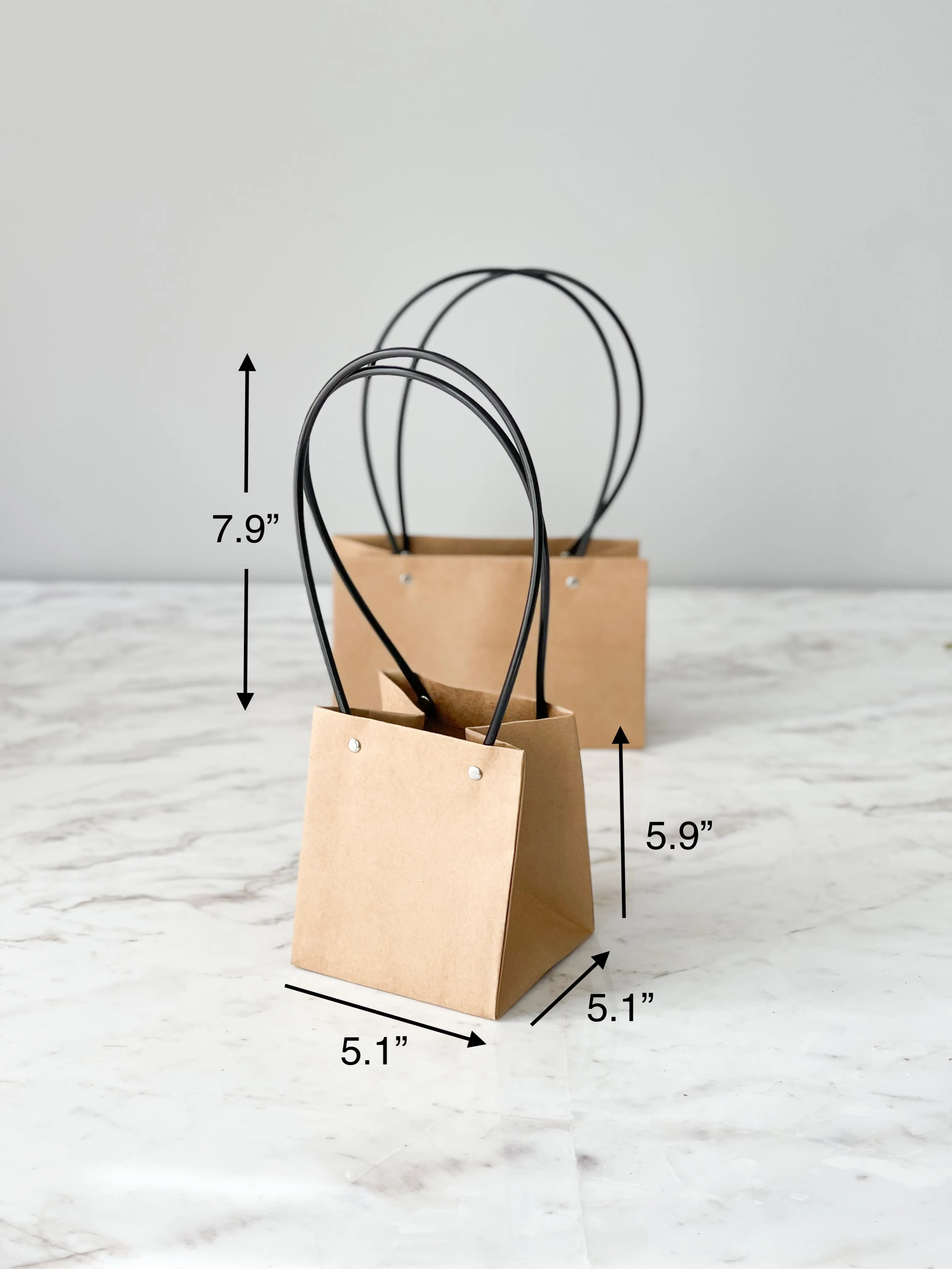 Craft Paper Flower Bag With Black Handle