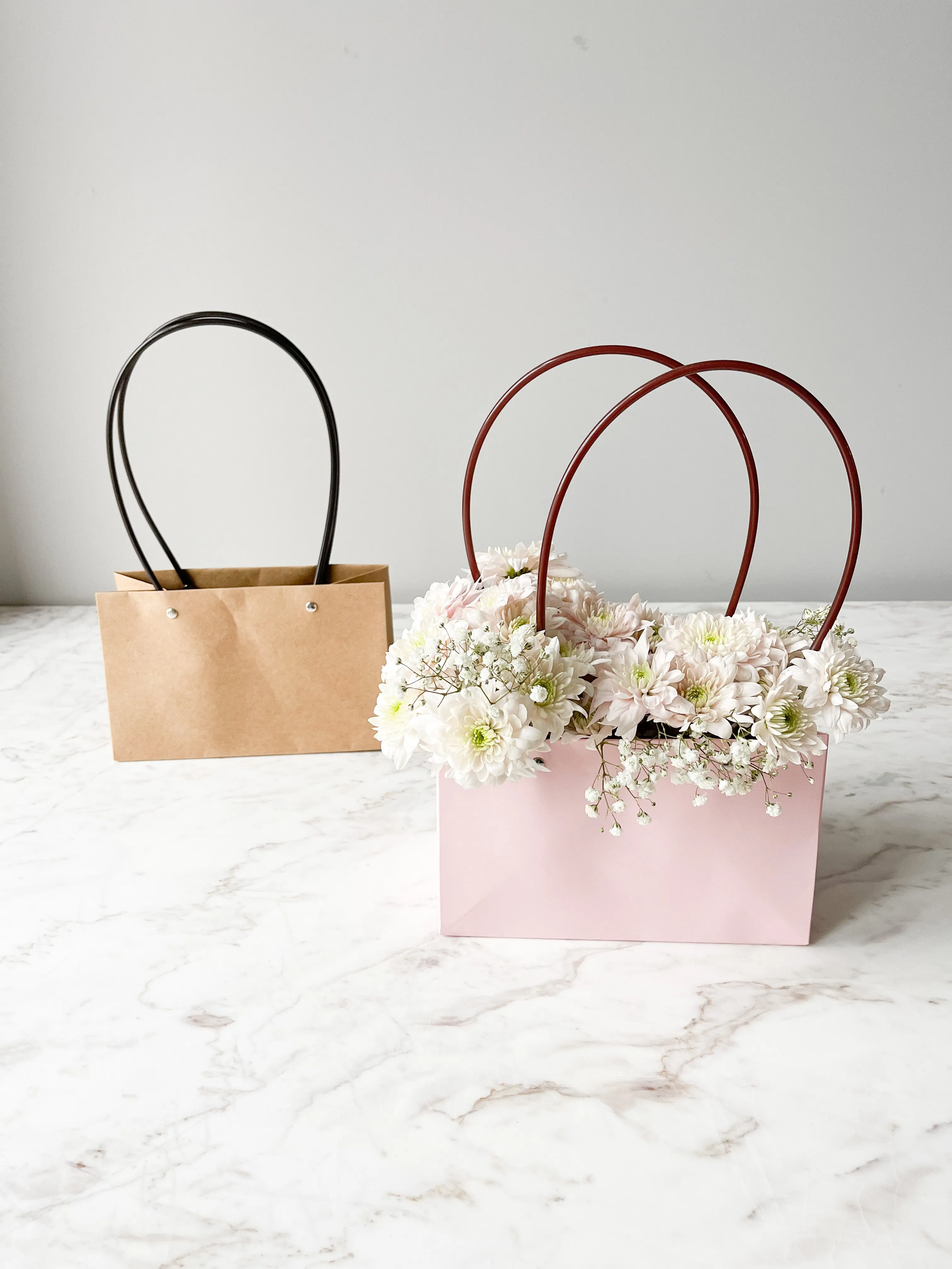 Craft Paper Flower Bag With Black Handle