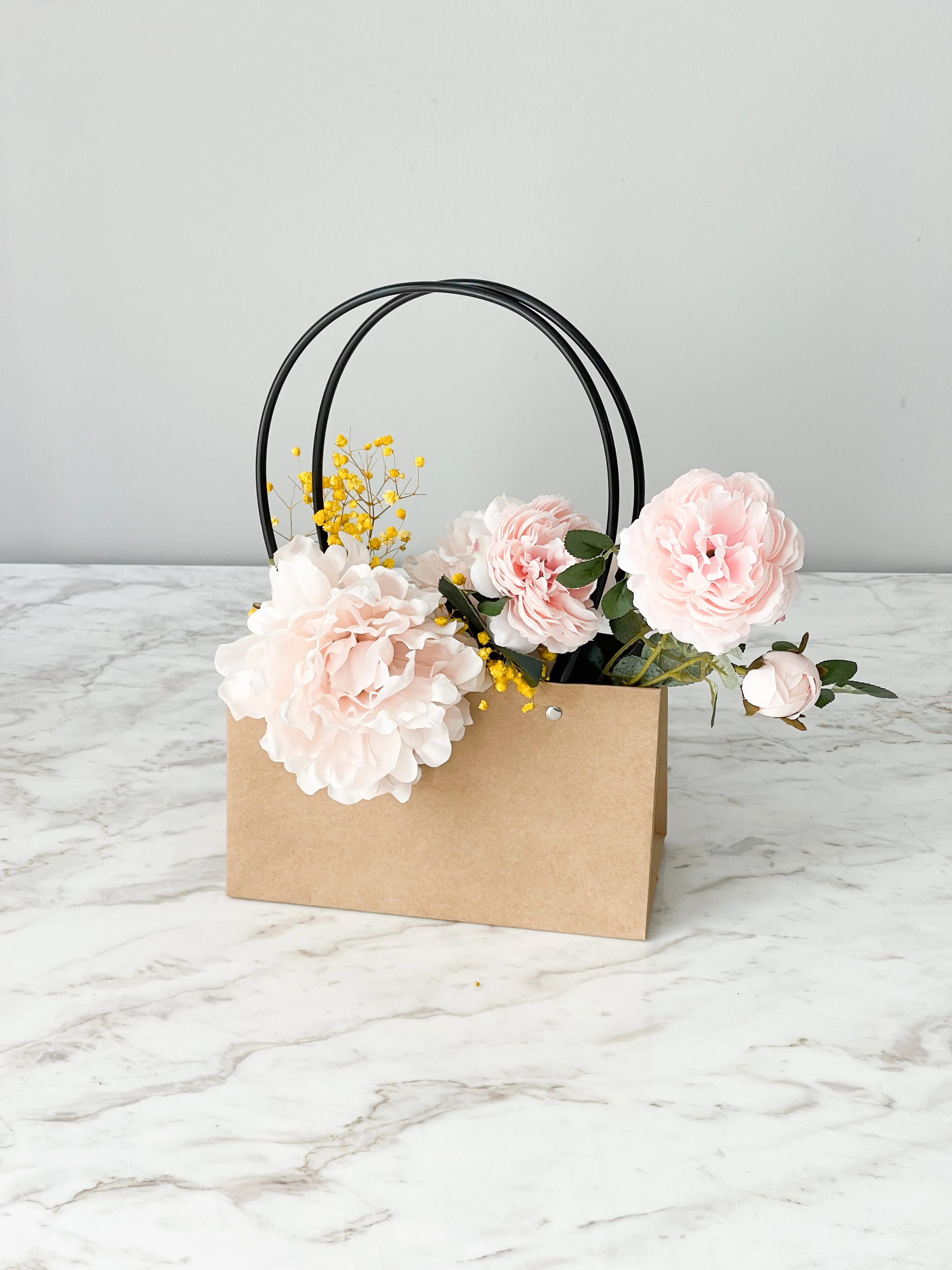 Craft Paper Flower Bag With Black Handle