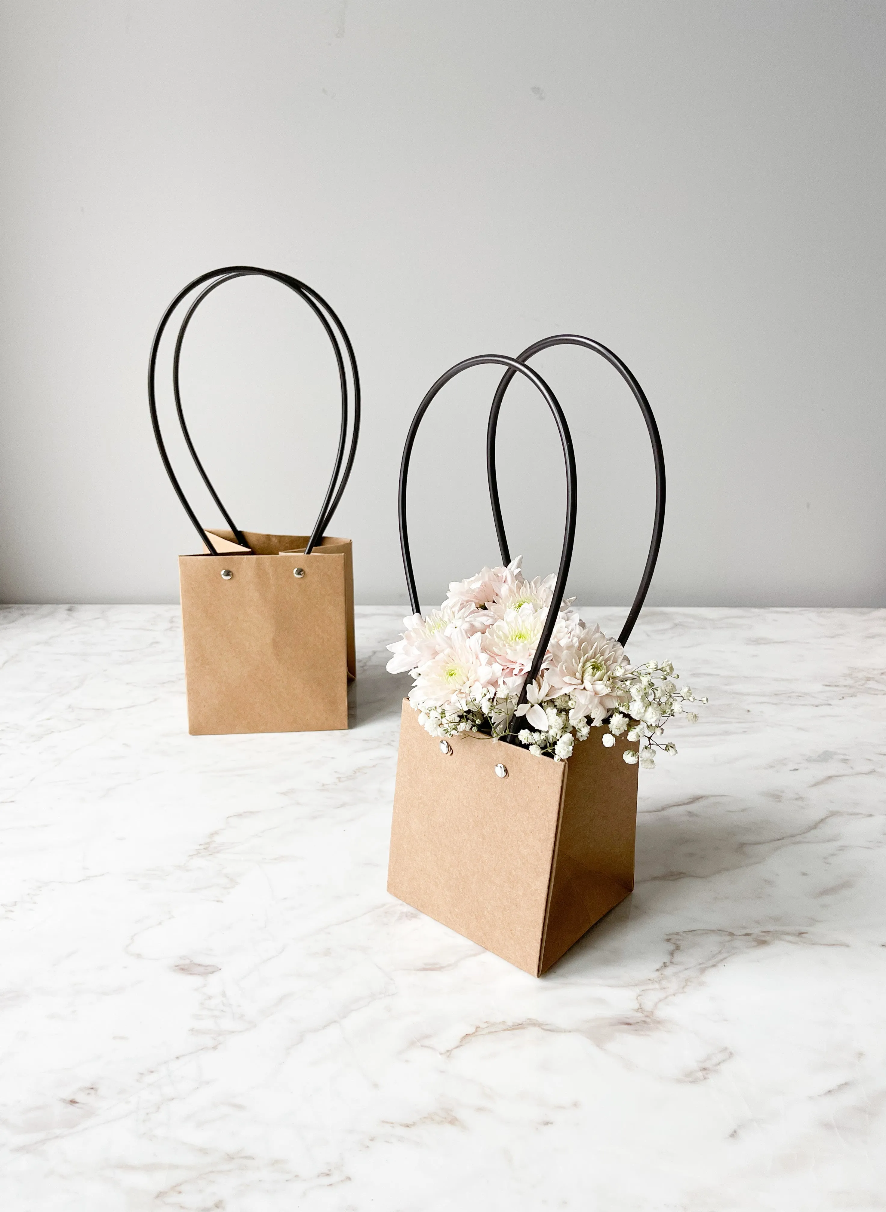 Craft Paper Flower Bag With Black Handle