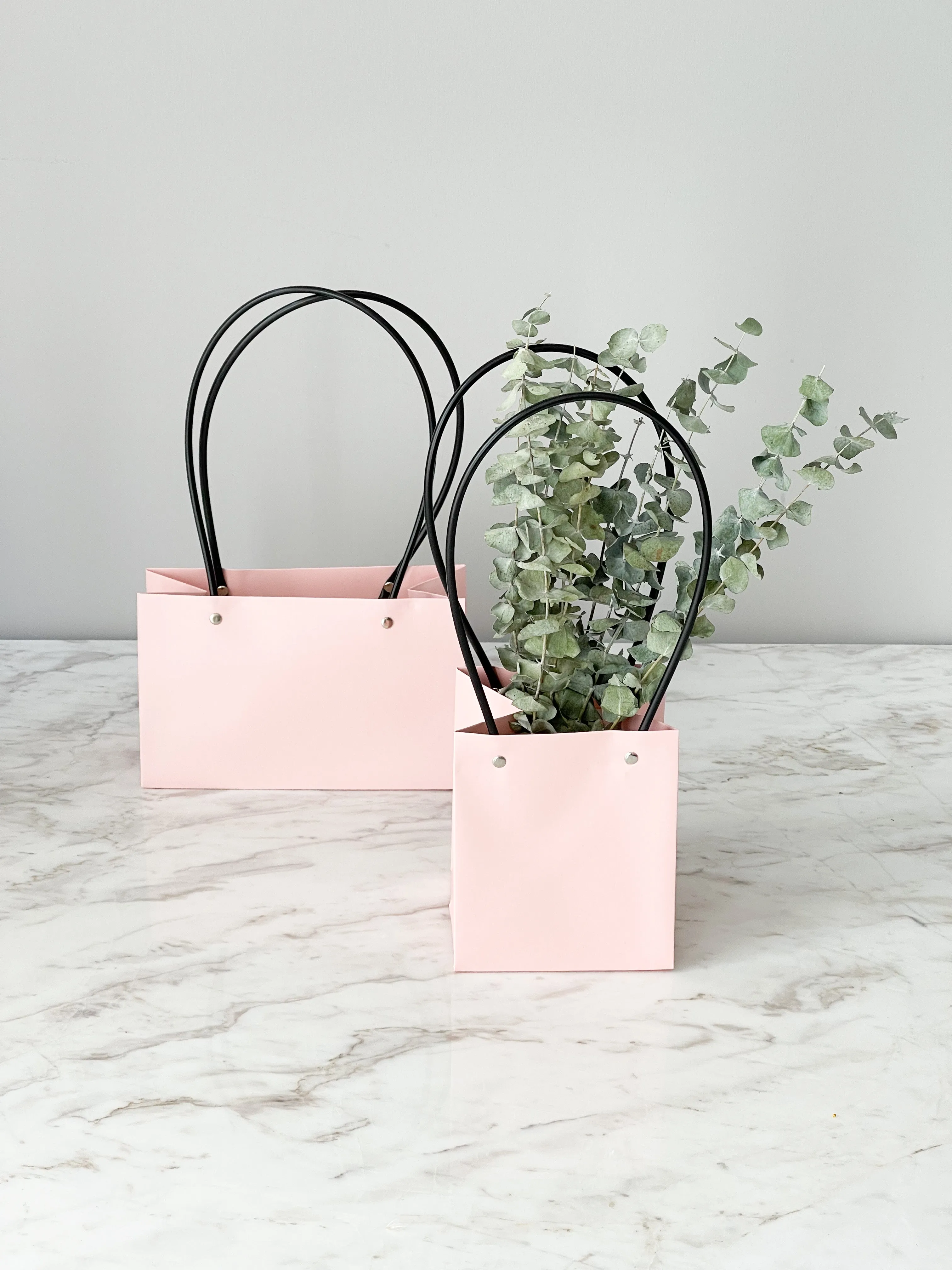 Craft Paper Flower Bag With Black Handle