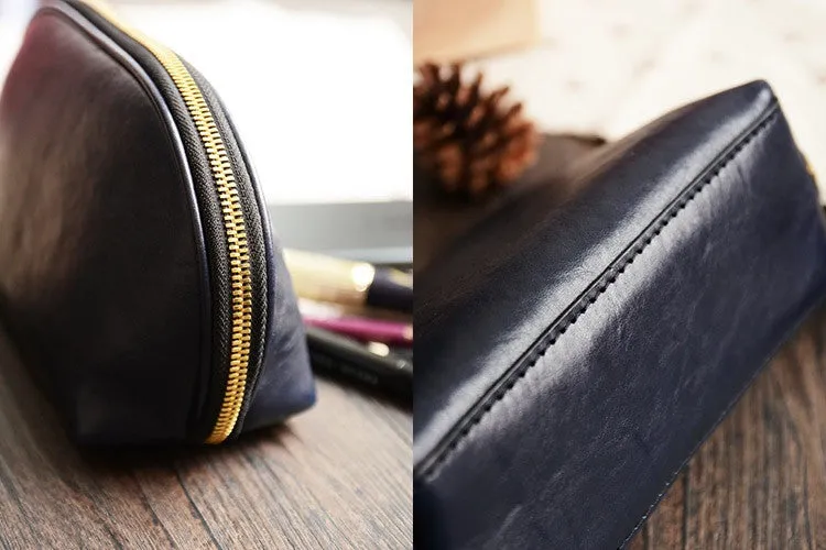 Custom Handmade Vegetable Tanned Italian Leather Cosmetic Bag Toiletry D057