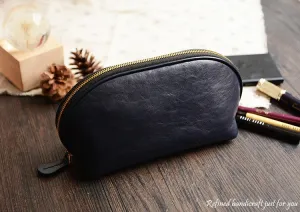 Custom Handmade Vegetable Tanned Italian Leather Cosmetic Bag Toiletry D057