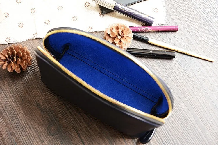 Custom Handmade Vegetable Tanned Italian Leather Cosmetic Bag Toiletry D057