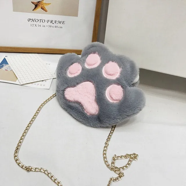 Cute Fluffy Cat Paw Plush Shoulder Bag