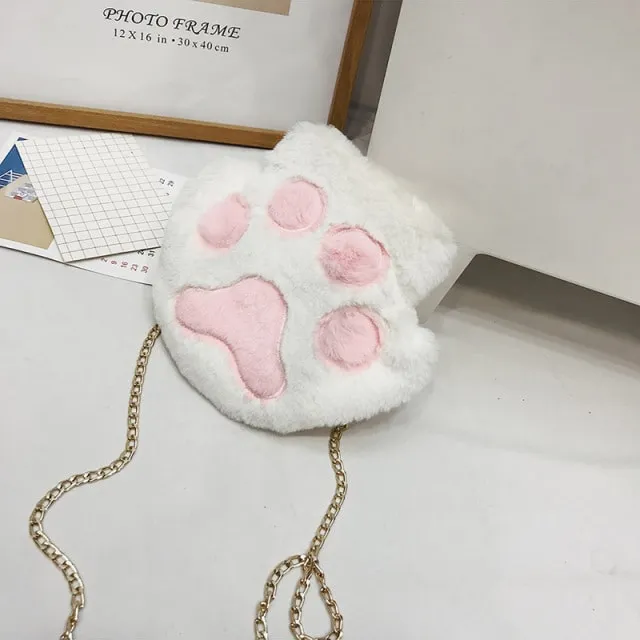 Cute Fluffy Cat Paw Plush Shoulder Bag