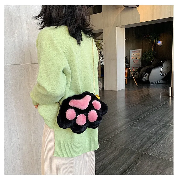 Cute Fluffy Cat Paw Plush Shoulder Bag