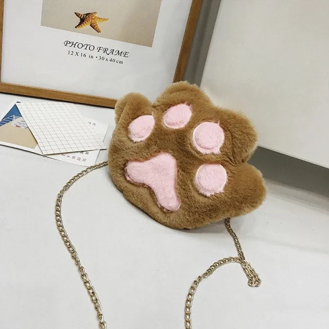 Cute Fluffy Cat Paw Plush Shoulder Bag
