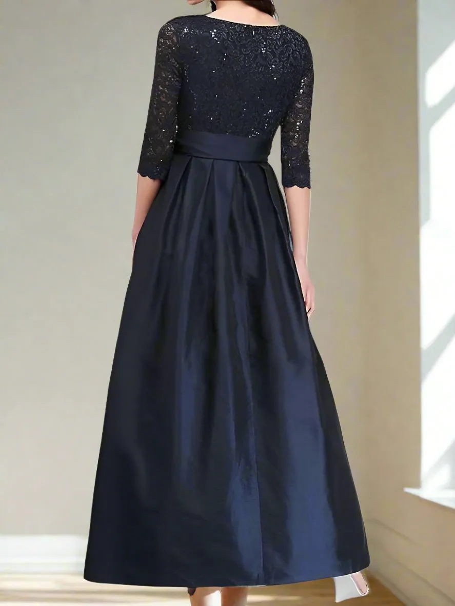 Dark Navy A-Line Ankle Length Satin Mother of The Bride Dresses