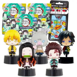 Demon Slayer Blind Bag Party Goods 3-Piece Set: 3 Demon Slayer Nitoutan Mini Mystery Figures   Comic Burst Mobile Wallet   Demon Slayer Figure for Kids