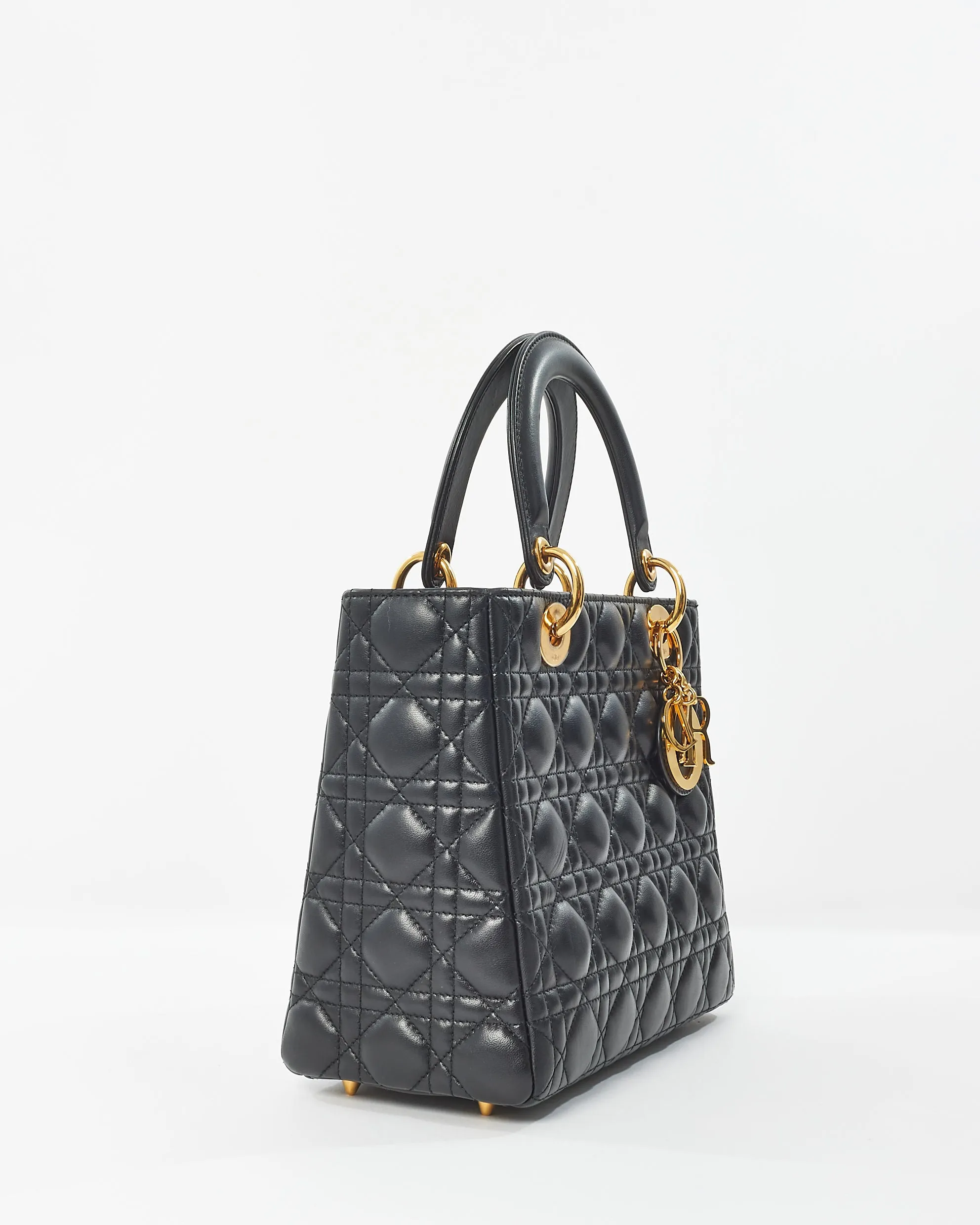Dior Black Lambskin Leather GHW Medium Lady Dior Bag