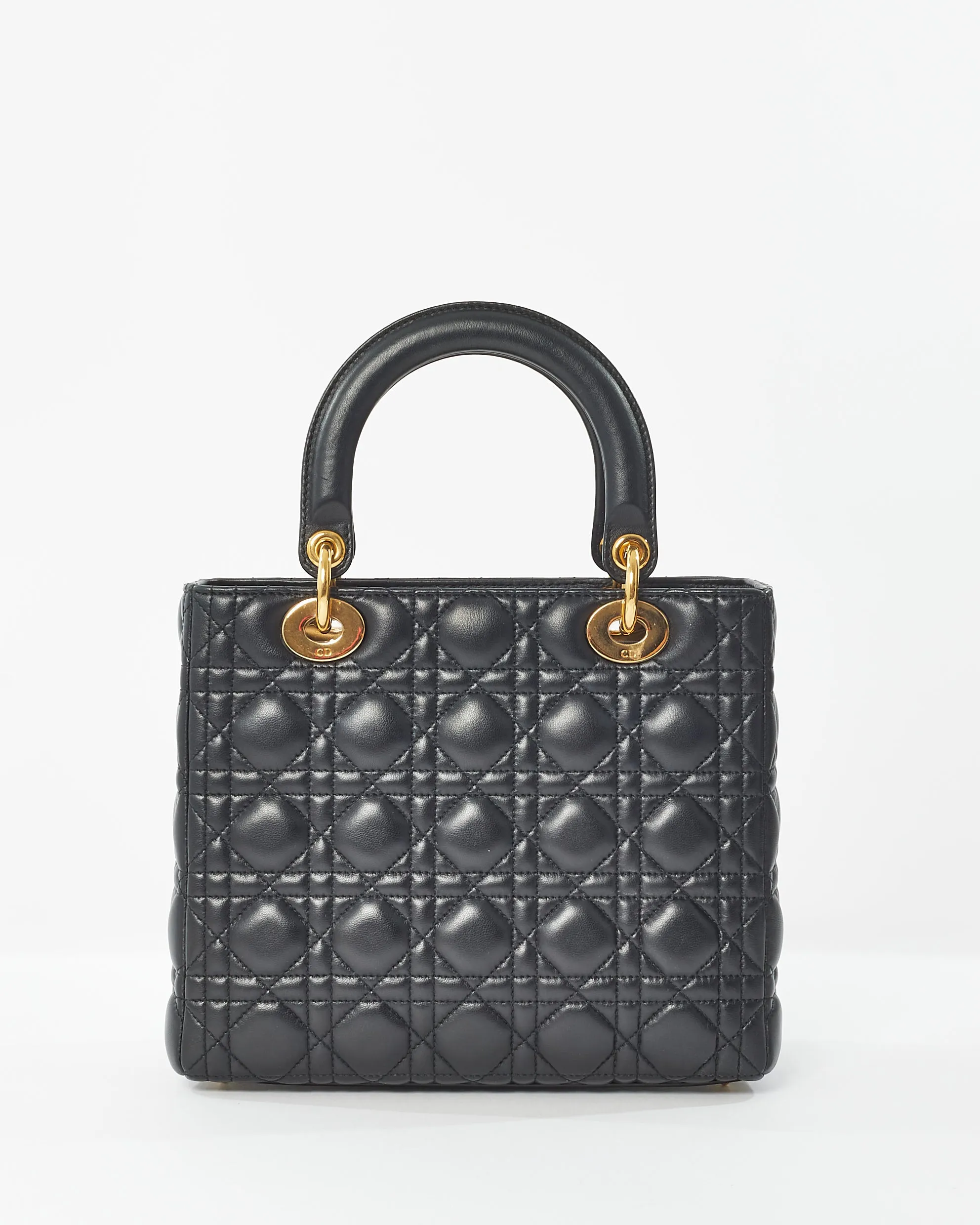 Dior Black Lambskin Leather GHW Medium Lady Dior Bag