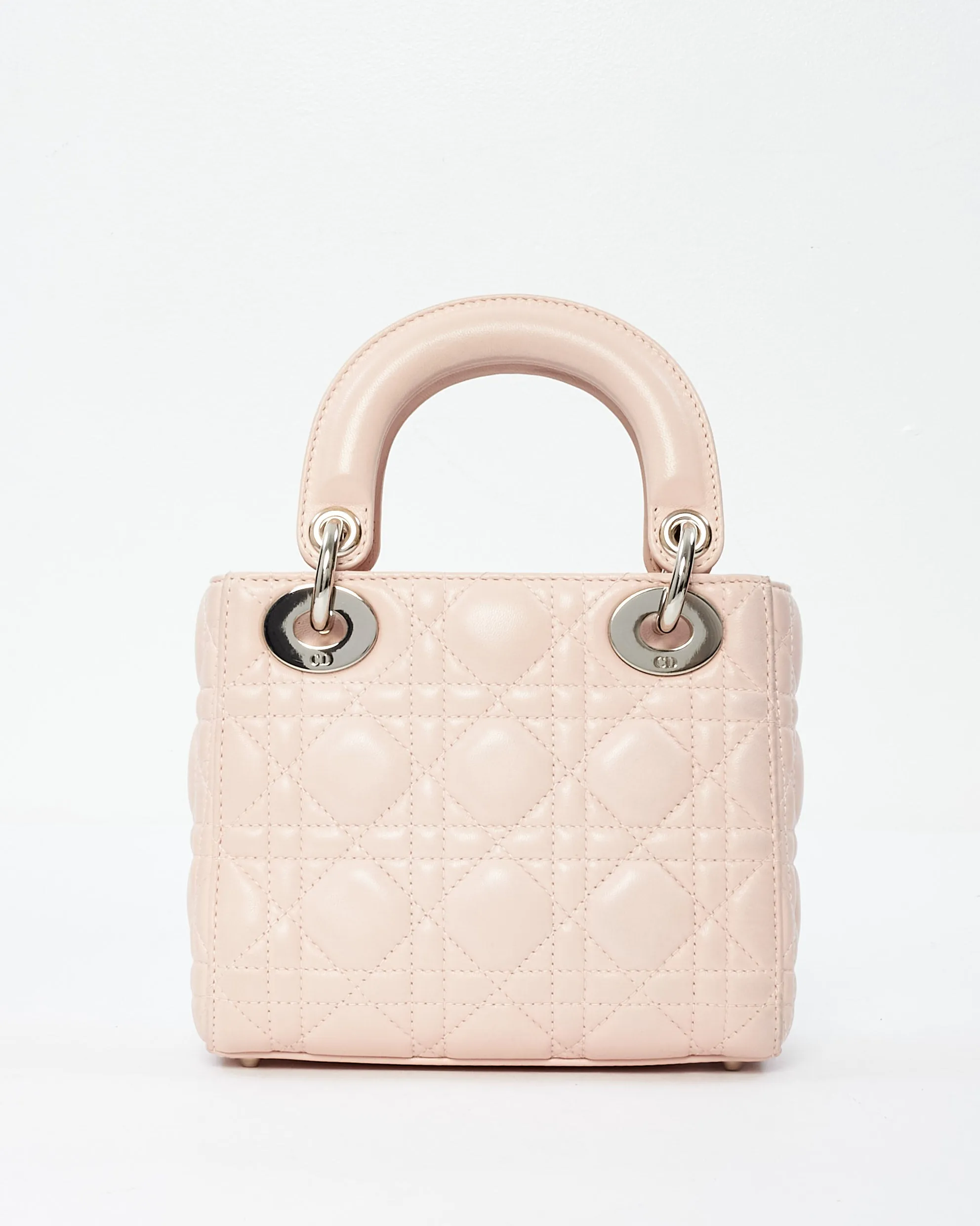 Dior Light Pink Lambskin Leather Cannage Mini Lady Dior Bag w/ Jewel Strap