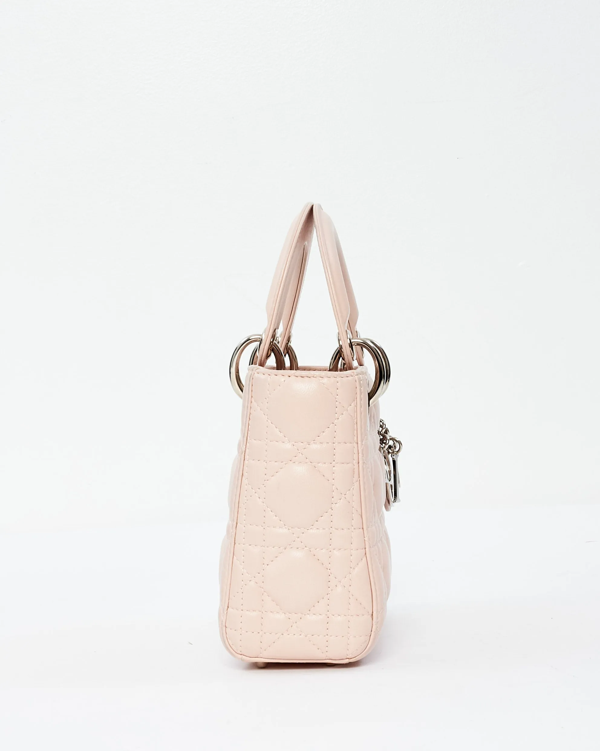 Dior Light Pink Lambskin Leather Cannage Mini Lady Dior Bag w/ Jewel Strap