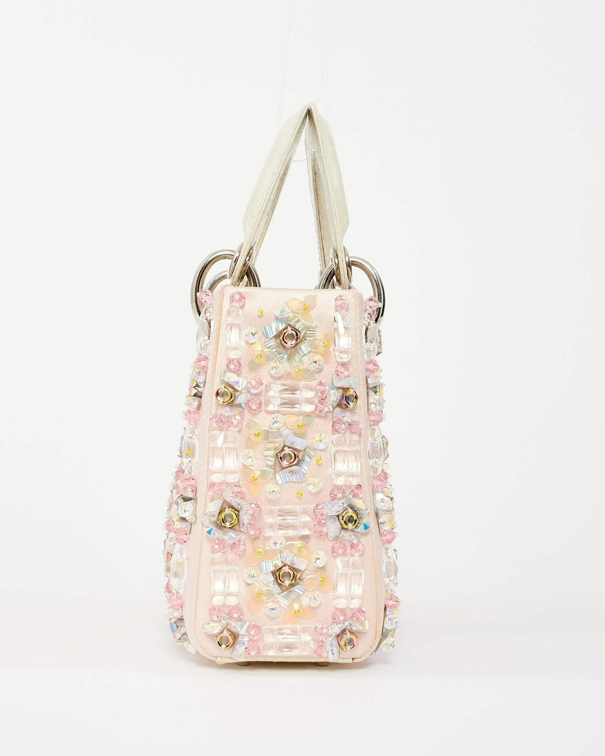 Dior Pink Satin Embellished Mini lady dior Bag