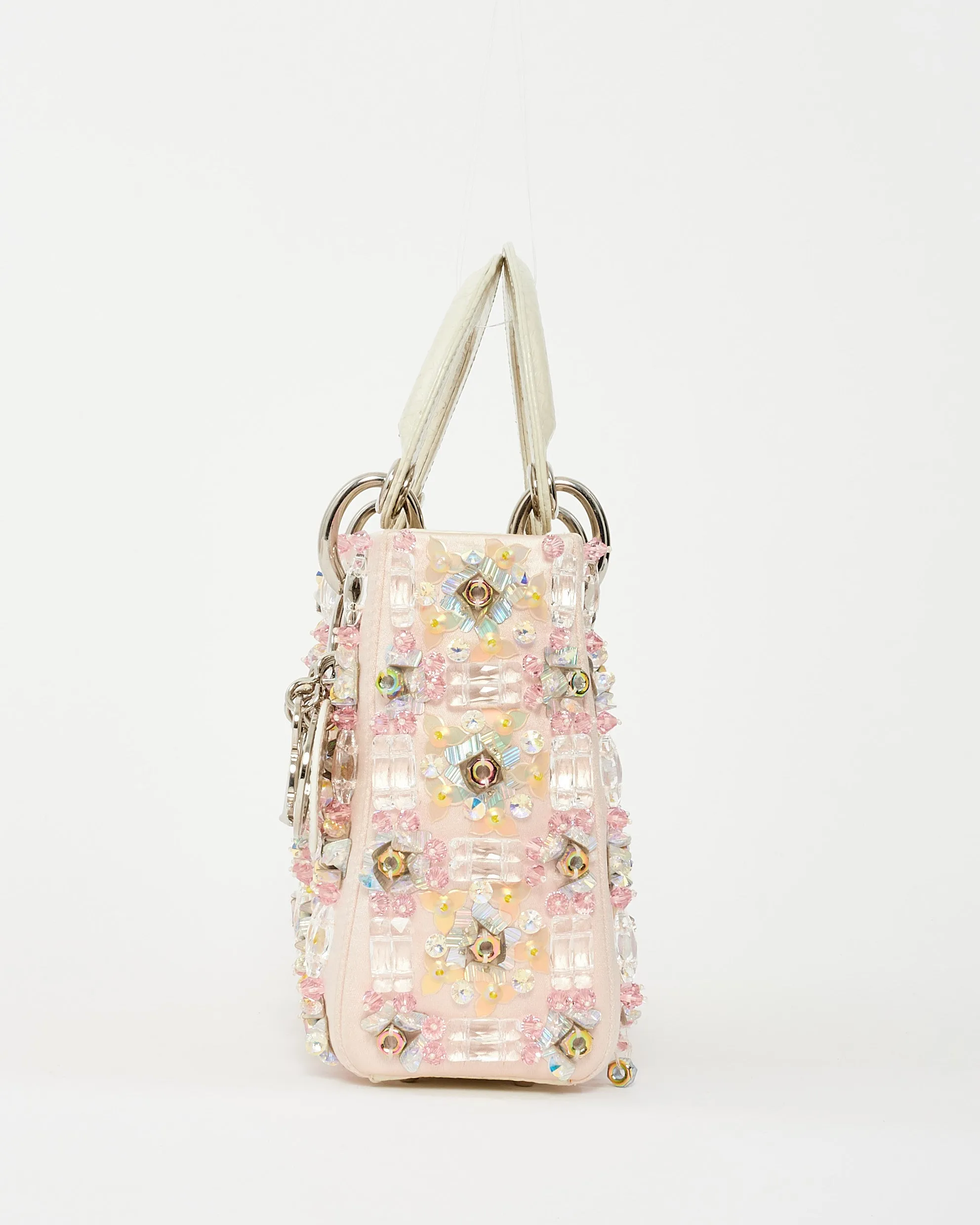 Dior Pink Satin Embellished Mini lady dior Bag