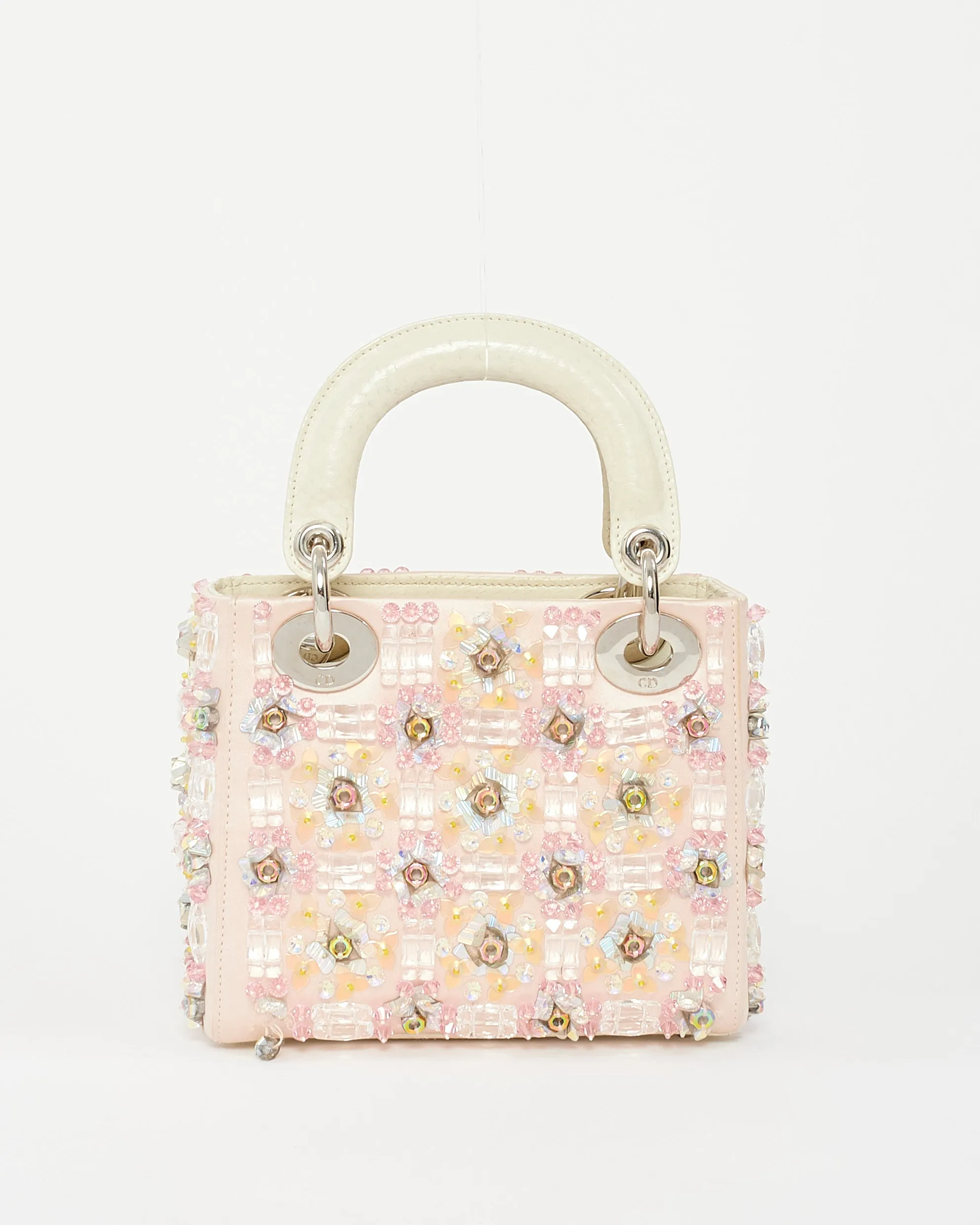 Dior Pink Satin Embellished Mini lady dior Bag