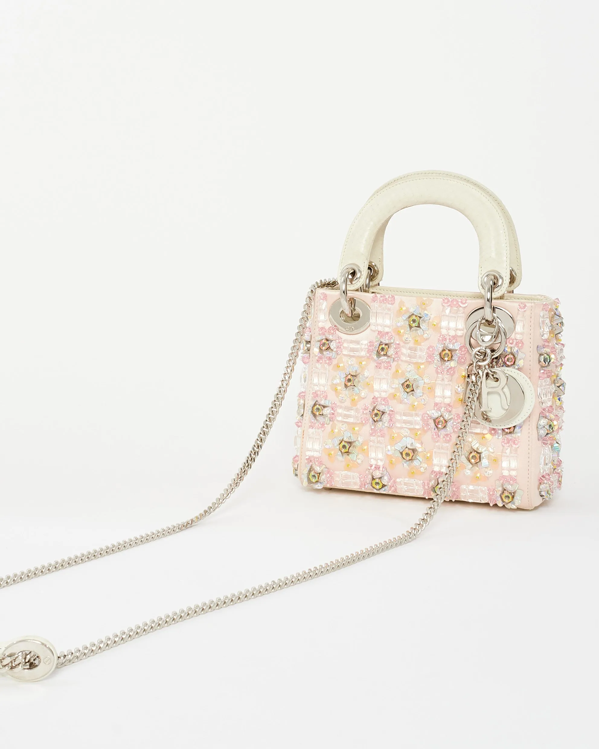 Dior Pink Satin Embellished Mini lady dior Bag