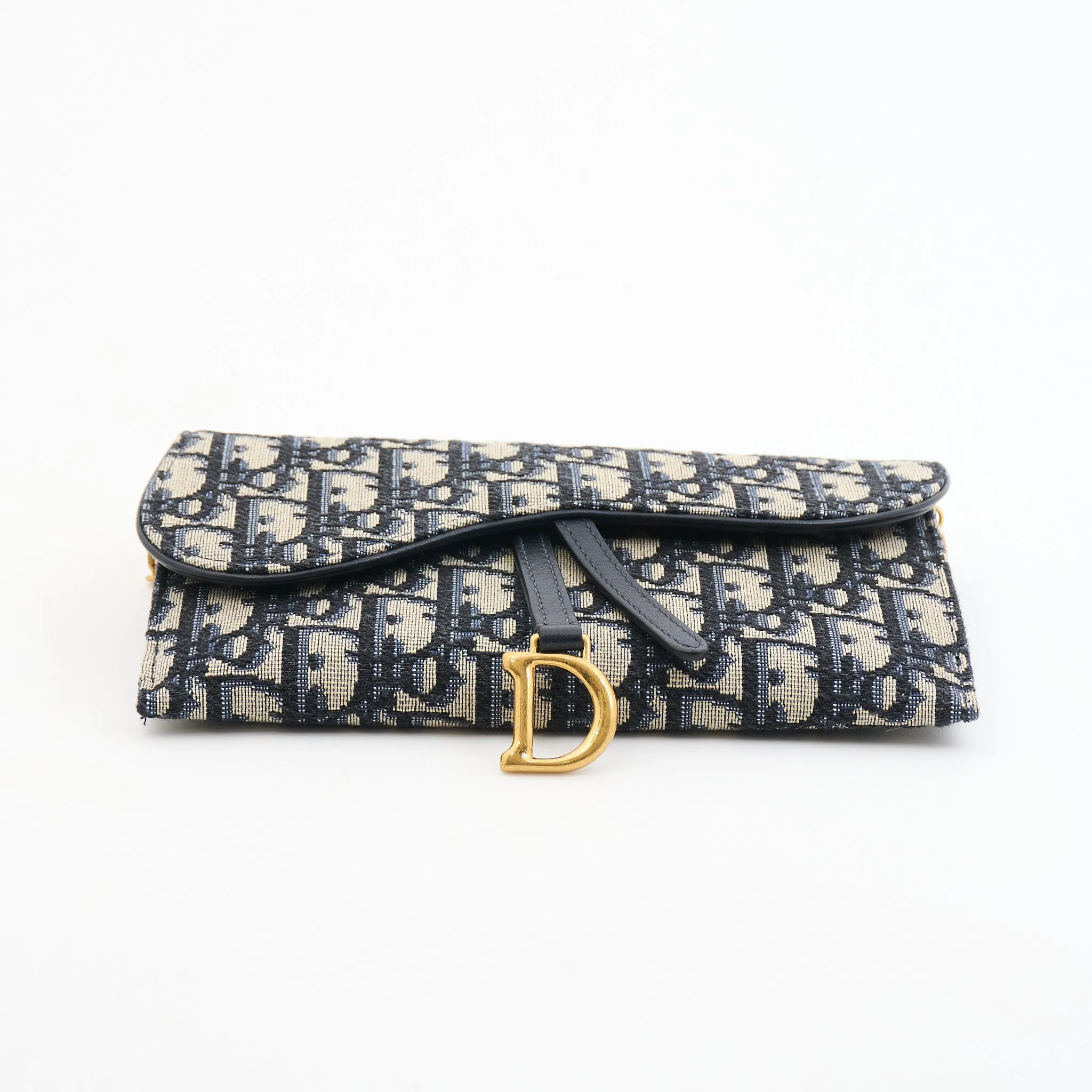 Dior Saddle Wallet On Chain in Blue Dior Oblique Jacquard
