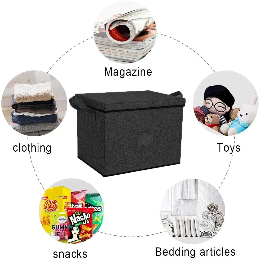 DOUBLE R BAGS Large-Capacity Foldable Storage Bin Box with Lid Cover and Handle (Black)(Strg-4B1)