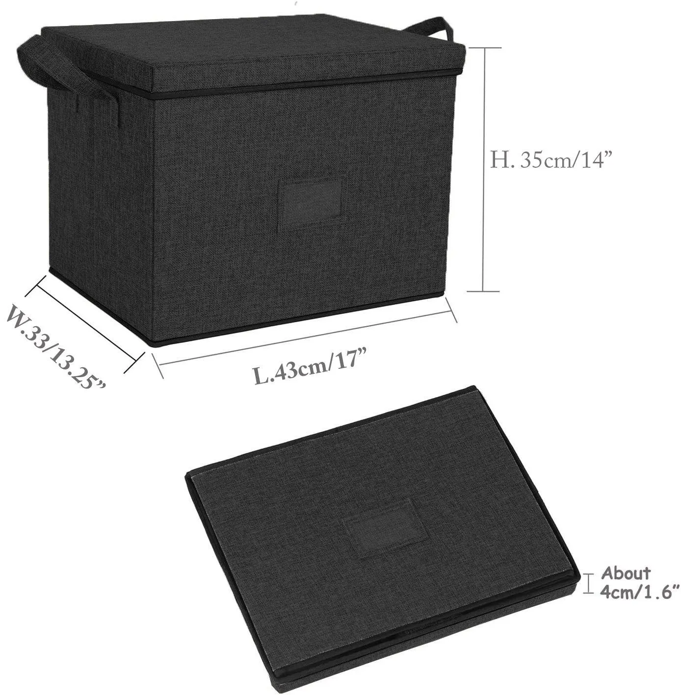 DOUBLE R BAGS Large-Capacity Foldable Storage Bin Box with Lid Cover and Handle (Black)(Strg-4B1)