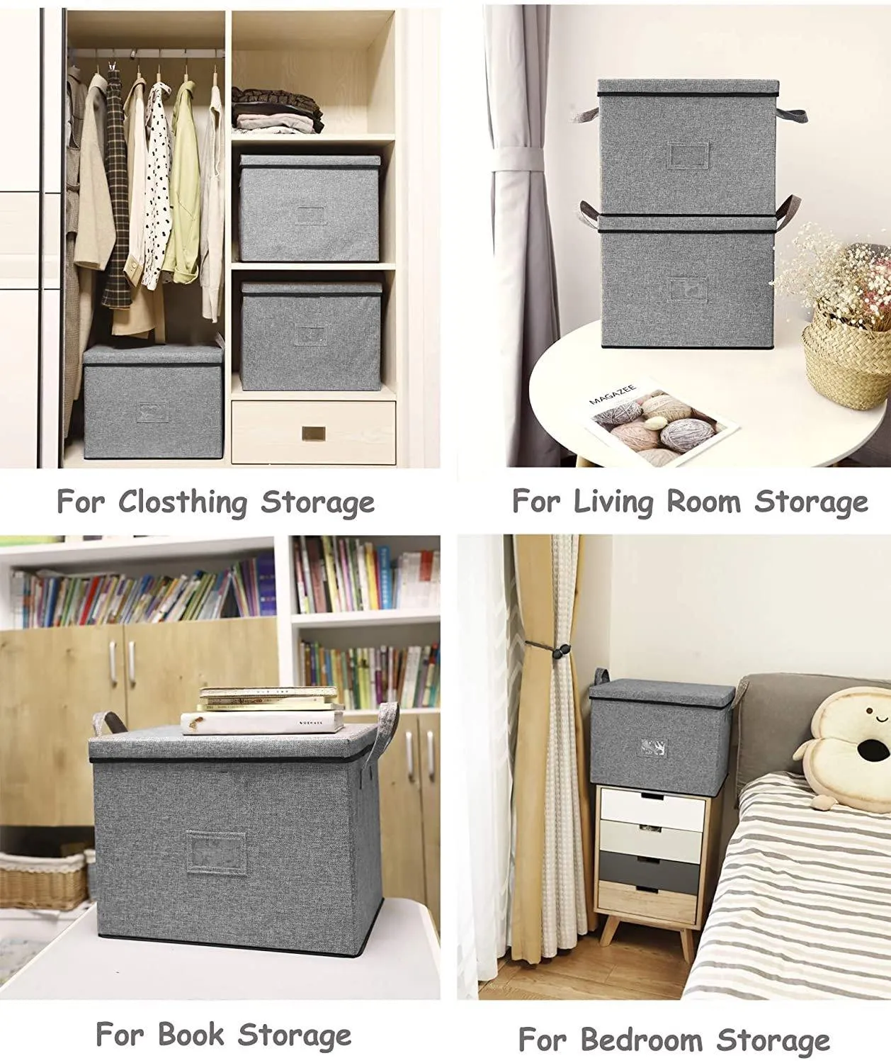 DOUBLE R BAGS Large-Capacity Foldable Storage Bin Box with Lid Cover and Handle (Black)(Strg-4B1)