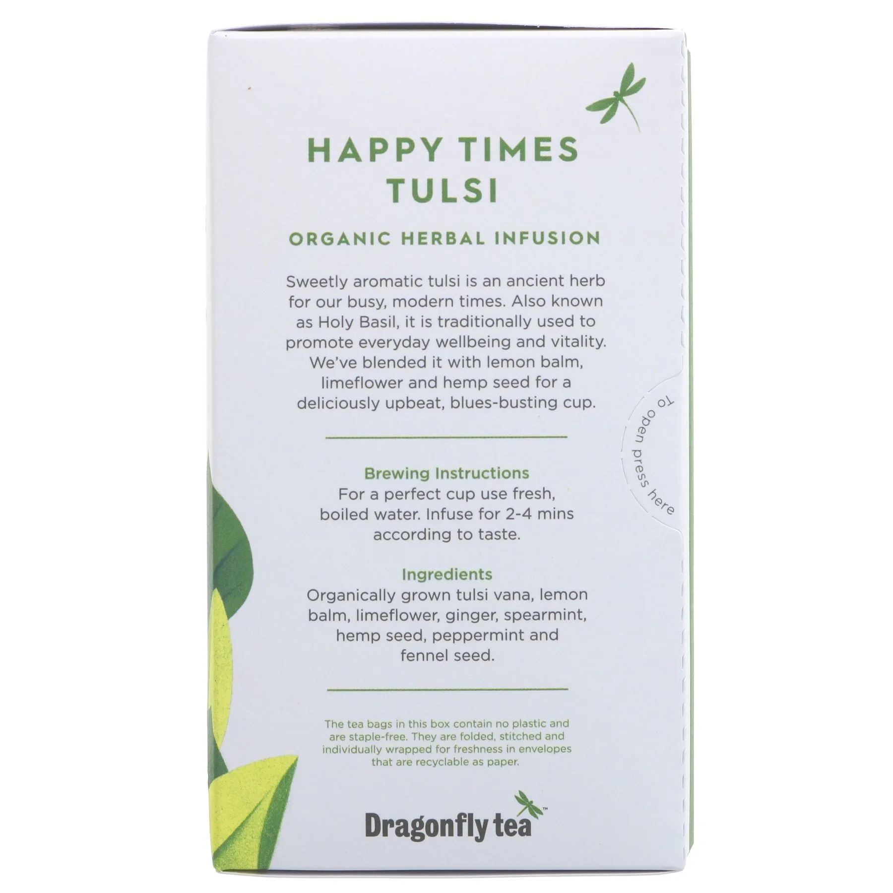 Dragonfly Tea | Happy Times Tulsi - Tulsi, Lemon Balm, Hemp Seed | 20 bags