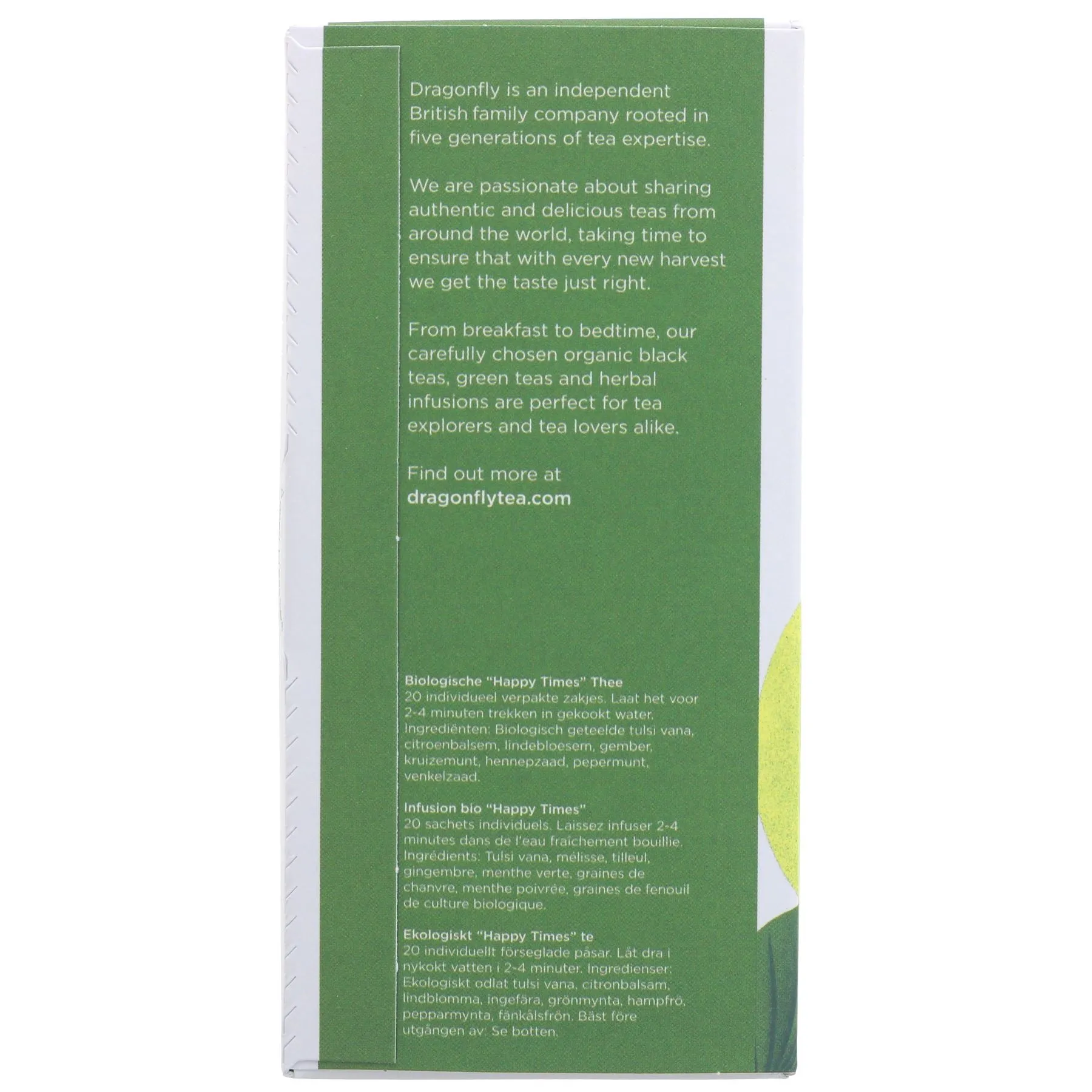 Dragonfly Tea | Happy Times Tulsi - Tulsi, Lemon Balm, Hemp Seed | 20 bags