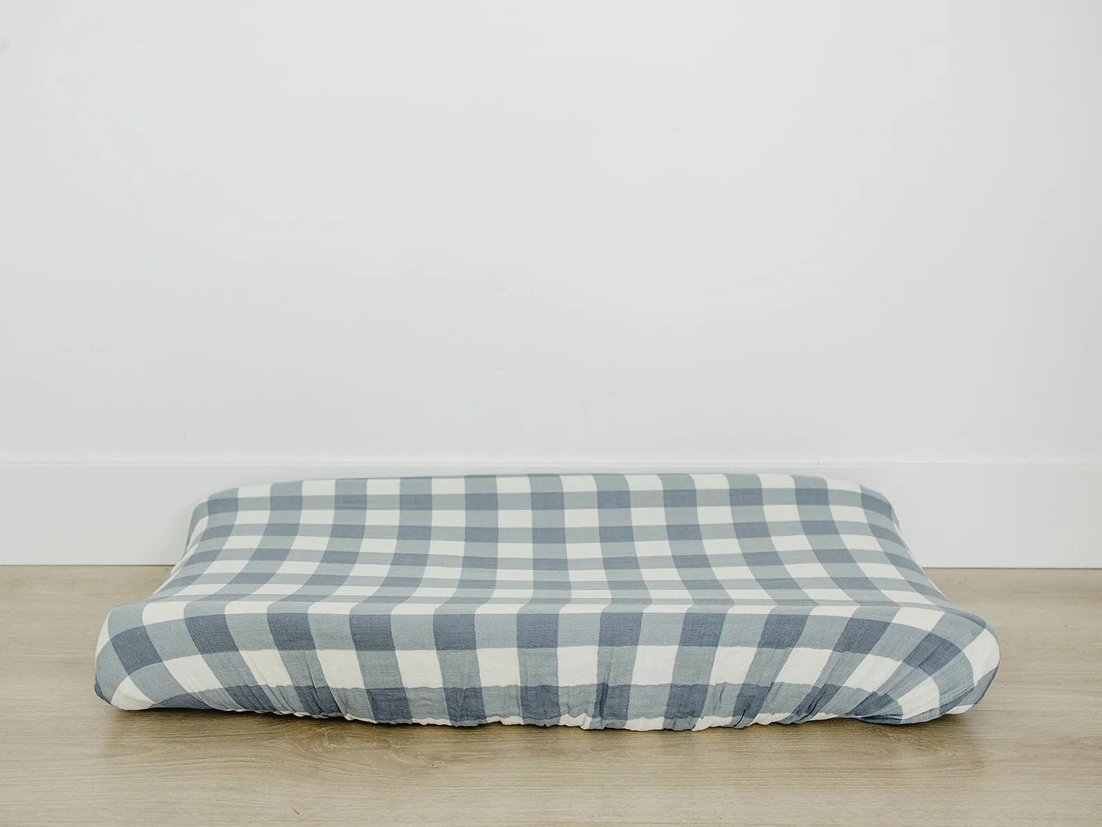 Dusty Blue Gingham Muslin Changing Pad Cover