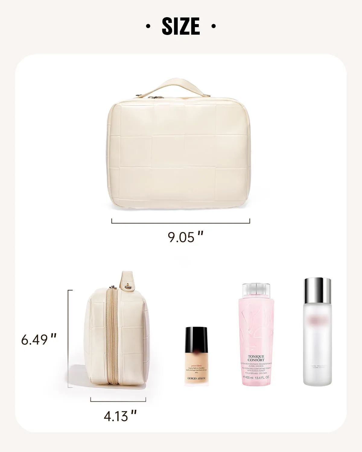 EACHY Travel Makeup Bag, Large Capacity Cosmetic Bags for Women, Waterproof PU Leather Make Up Bag with Makeup Brush Organizer (Checkered-White)