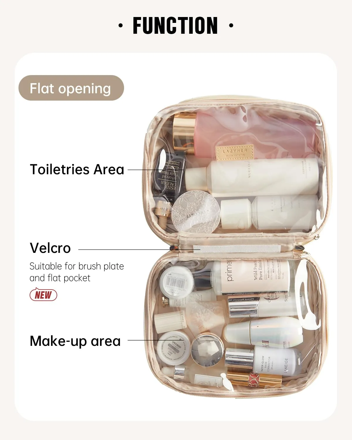 EACHY Travel Makeup Bag, Large Capacity Cosmetic Bags for Women, Waterproof PU Leather Make Up Bag with Makeup Brush Organizer (Checkered-White)