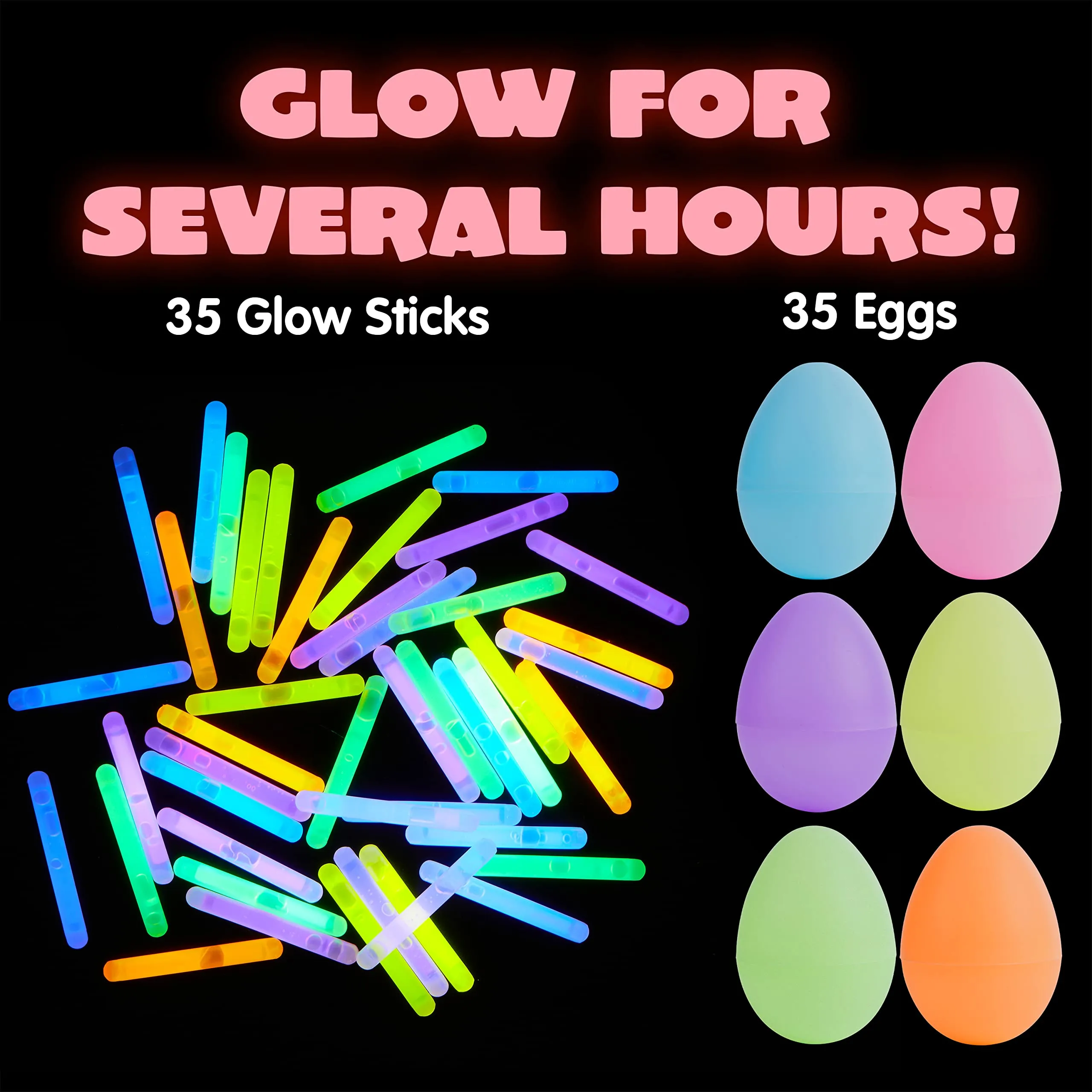 Easter Eggs with Mini Sticks for Kids Glow-in-The-Dark Basket Stuffers Fillers Gift