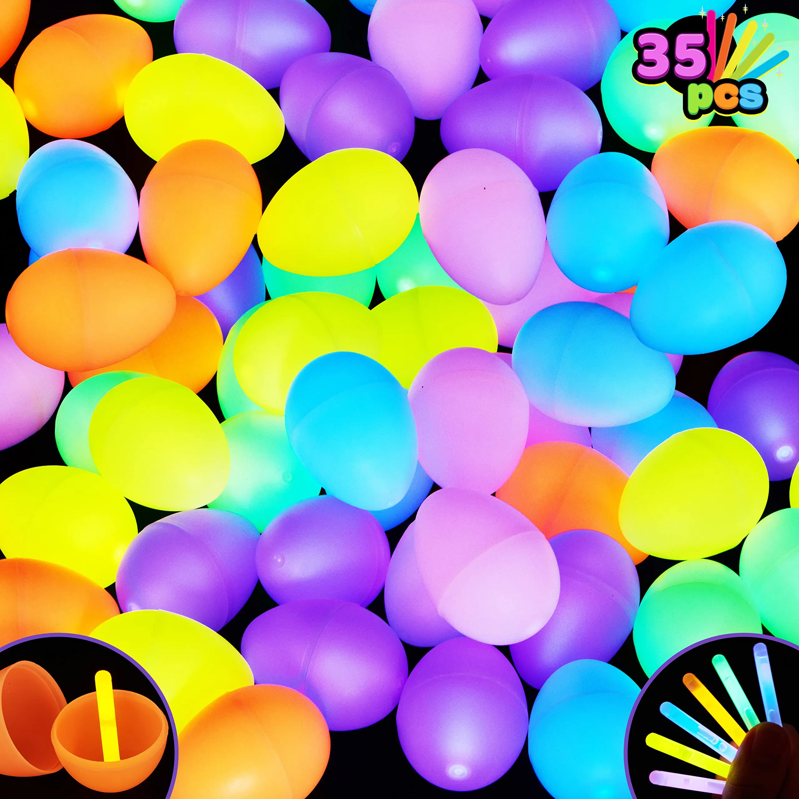 Easter Eggs with Mini Sticks for Kids Glow-in-The-Dark Basket Stuffers Fillers Gift