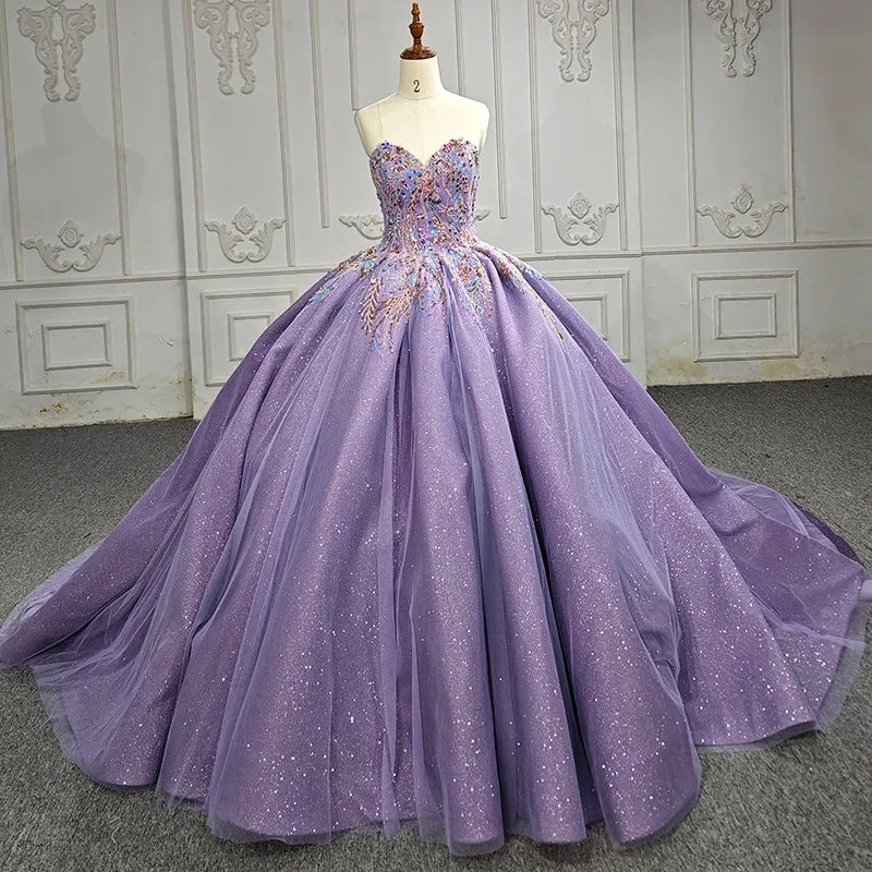 Elegant Sweetheart Strapless Ball Gown Lace Up Beading Quinceanera Dresses Prom Dresses