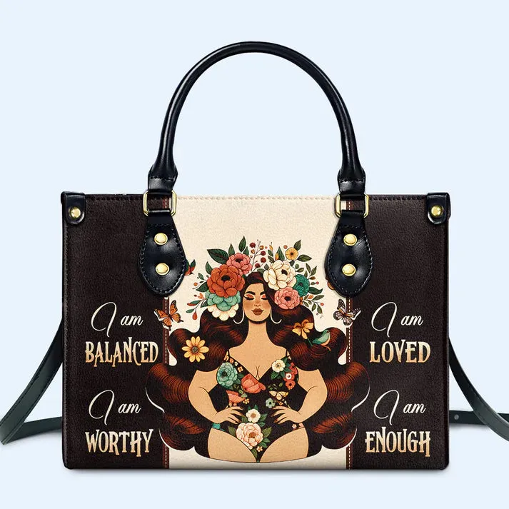 Empowerment Chic: 'I Am Balanced' Positive Affirmation Leather Purse by CHRISTIANARTBAG CABLTHB02020424.