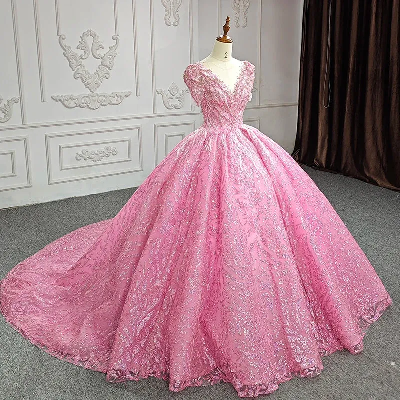 Exquisite Beading Quinceanera Dresses V-neck Short Sleeves Ball Gown