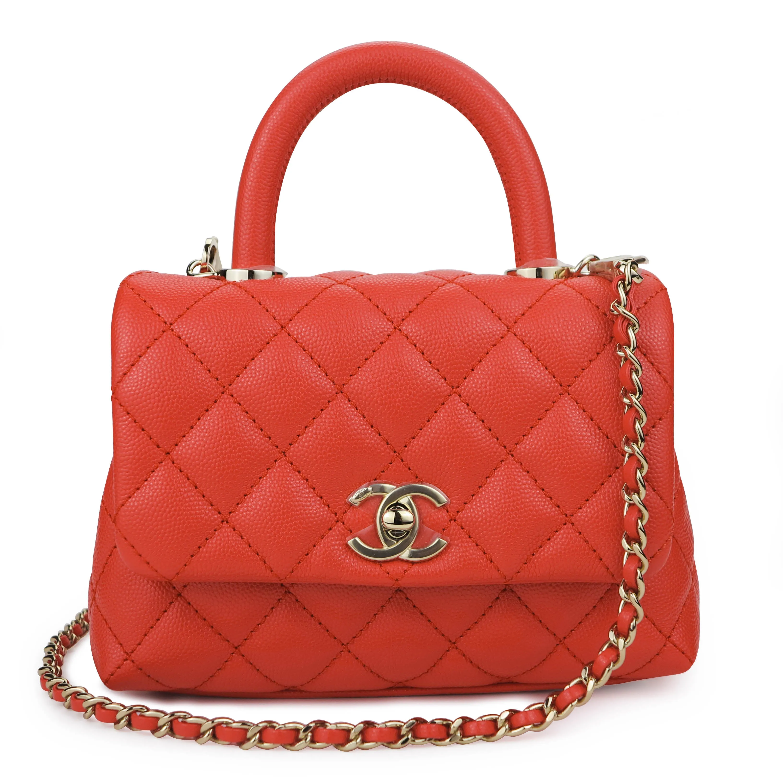 Extra Mini Coco Handle Flap Bag in Coral Red Caviar