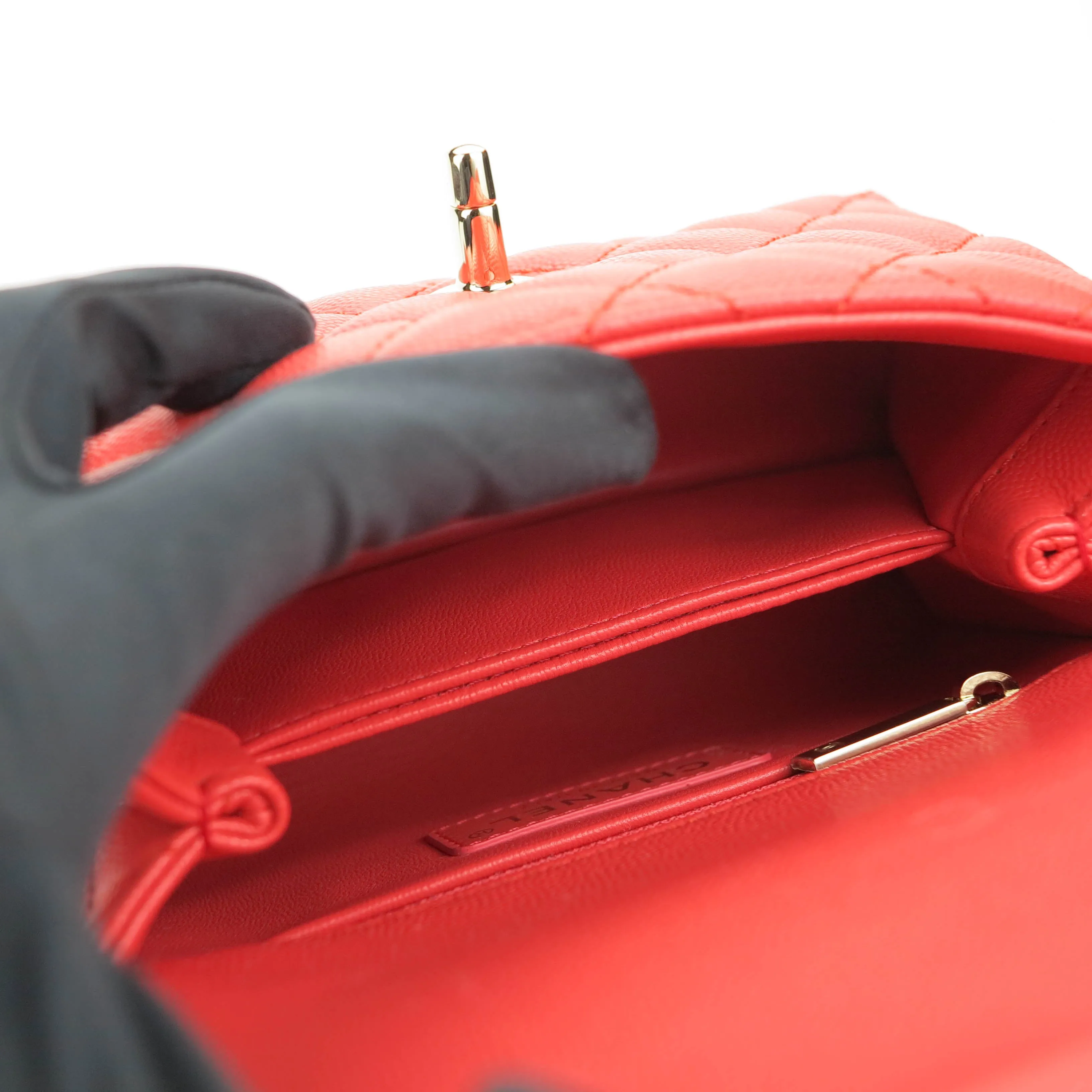 Extra Mini Coco Handle Flap Bag in Coral Red Caviar