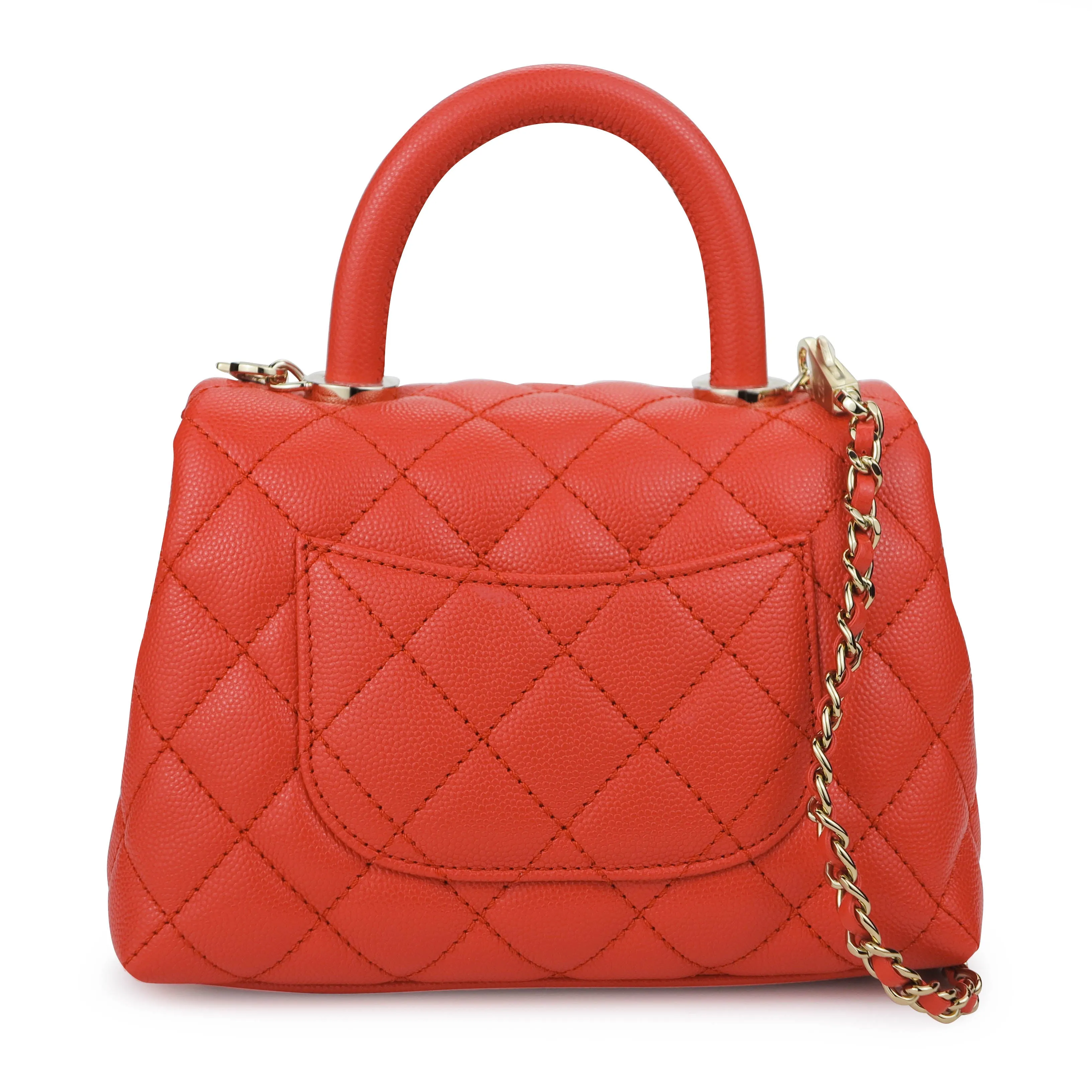 Extra Mini Coco Handle Flap Bag in Coral Red Caviar