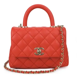 Extra Mini Coco Handle Flap Bag in Coral Red Caviar