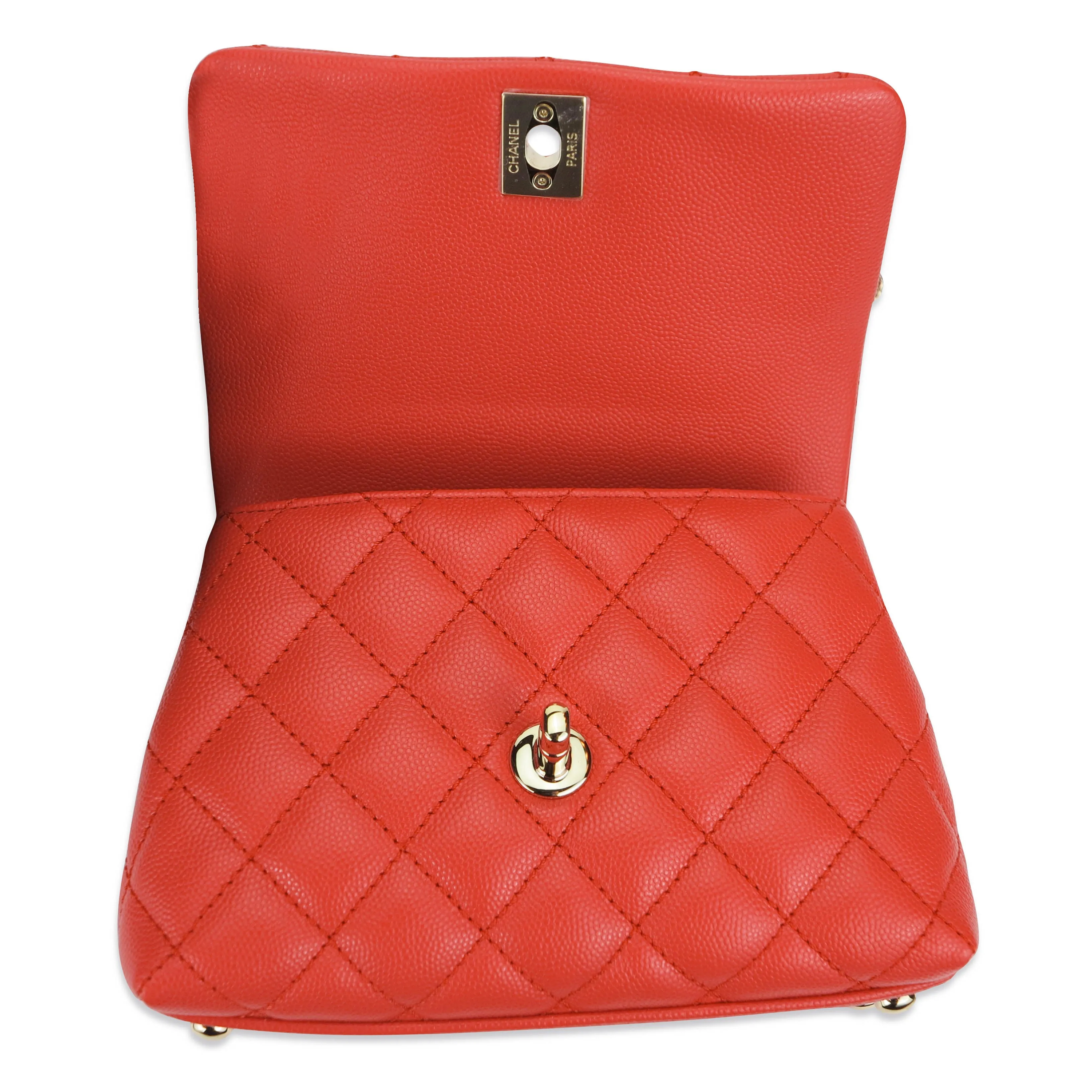 Extra Mini Coco Handle Flap Bag in Coral Red Caviar