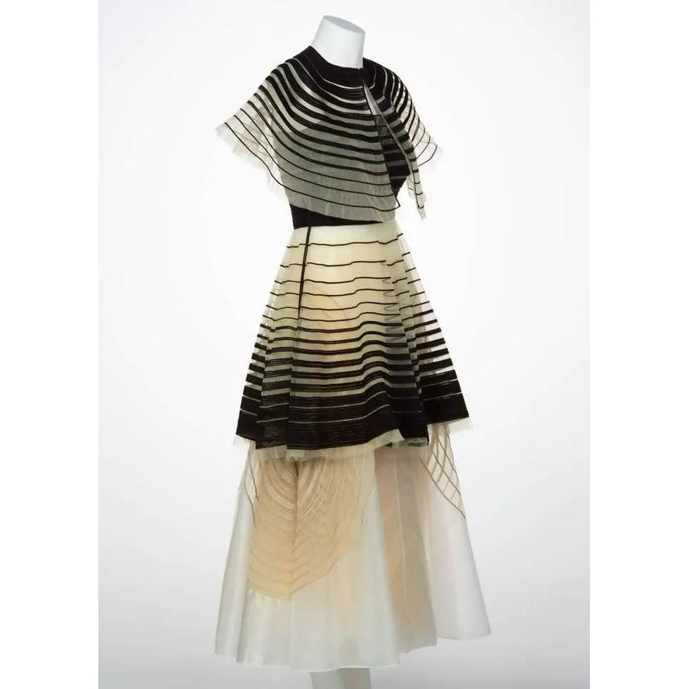 FENDI Black Cut-Out Three Piece Suede Dress Cape Skirt Set | Size XS/S