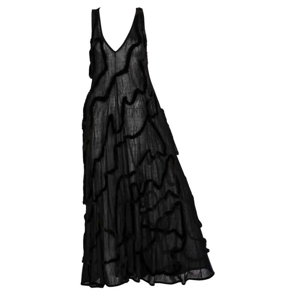 Fendi Black Semi-Sheer Maxi Dress | US M/L