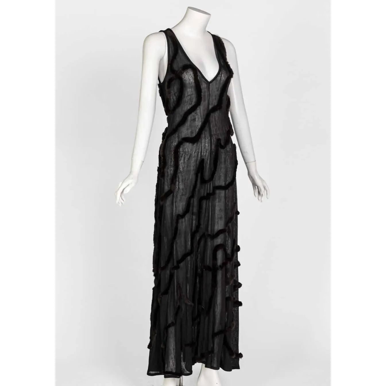 Fendi Black Semi-Sheer Maxi Dress | US M/L