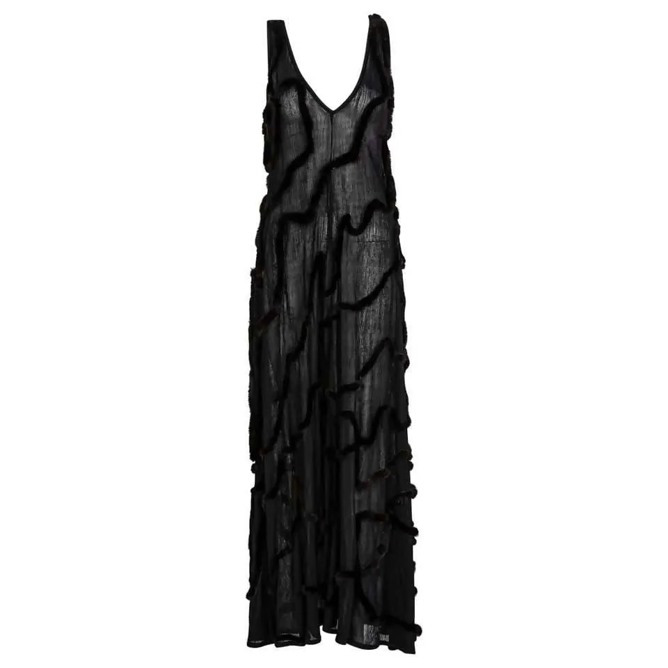 Fendi Black Semi-Sheer Maxi Dress | US M/L